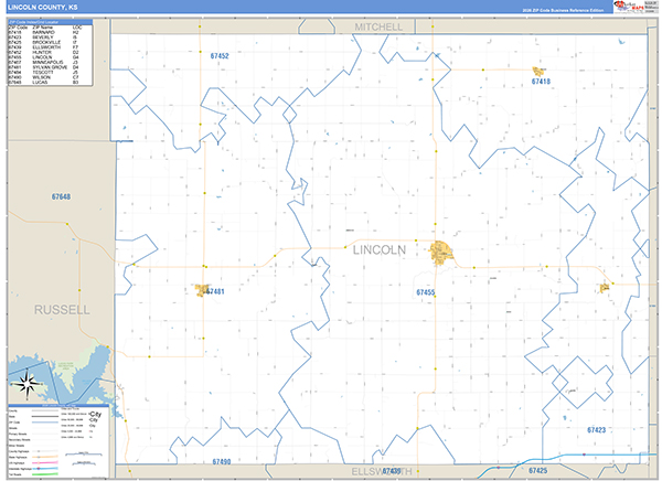 Lincoln County, KS Zip Code Map