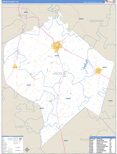 Lincoln County, KY Zip Code Map