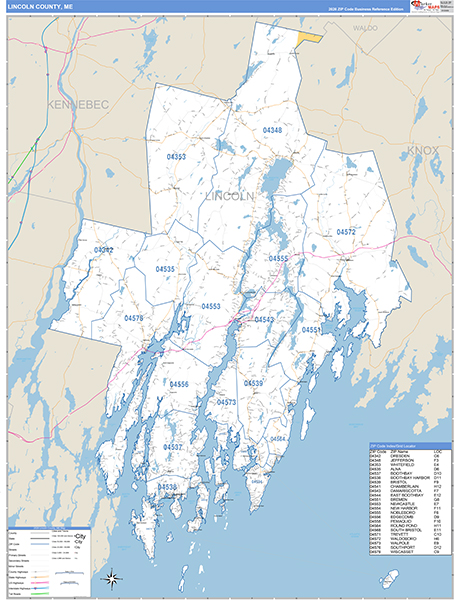 Lincoln County, ME Wall Map Basic Style