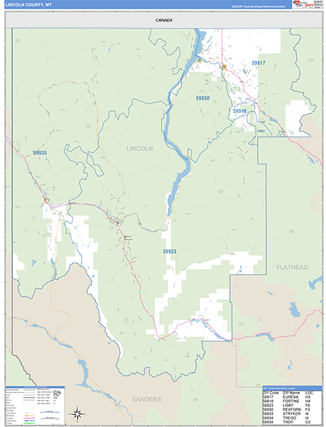 Lincoln County, MT Zip Code Map