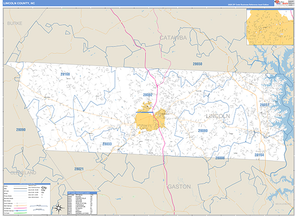 Lincoln County, NC Zip Code Wall Map