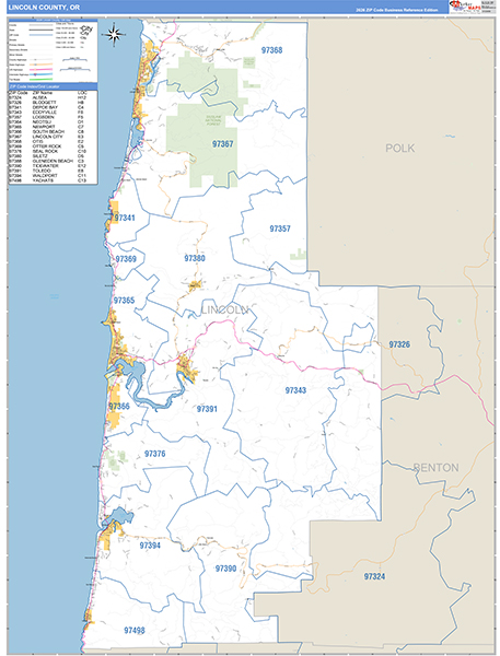 Lincoln County, OR Zip Code Wall Map