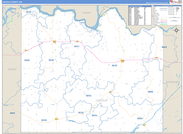 Lincoln County, WA Wall Map Basic Style