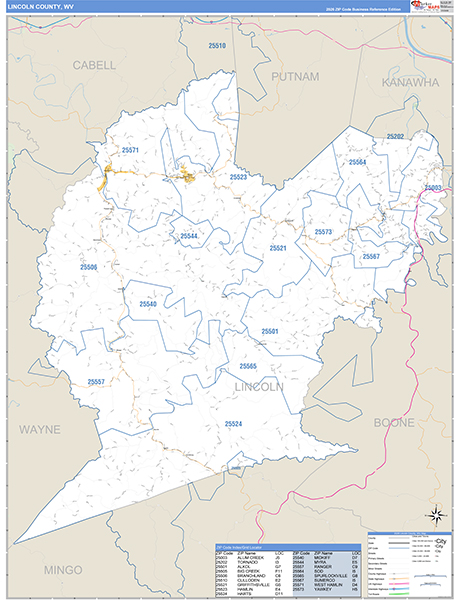 Lincoln County, WV Zip Code Map