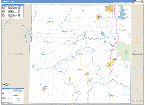 Linn County, KS Wall Map Basic Style