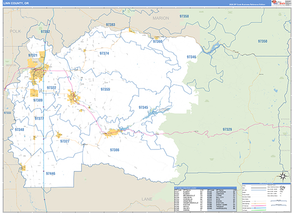 Linn County, OR Zip Code Wall Map