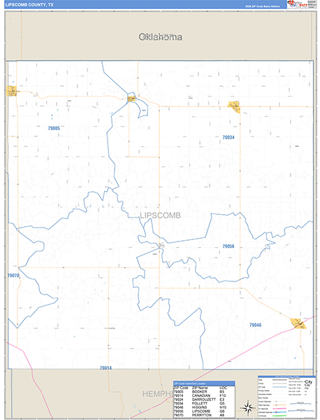 Lipscomb County, TX Zip Code Map