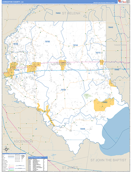 Livingston Parish (County), LA Zip Code Wall Map