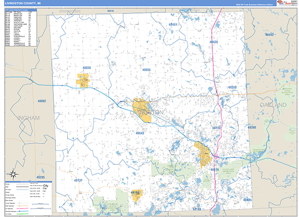 Livingston County, MI Zip Code Map