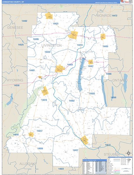 Livingston County, NY Zip Code Map