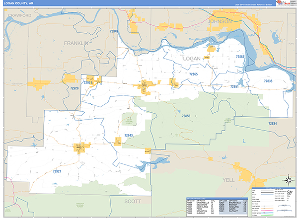 Logan County, AR Zip Code Map