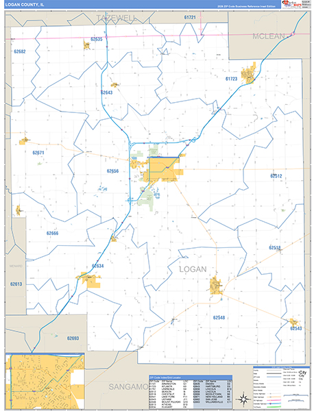 Logan County, IL Zip Code Map