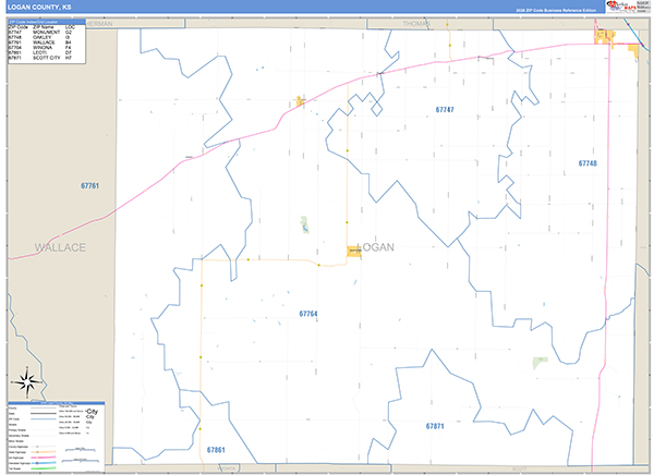 Logan County, KS Wall Map Basic Style