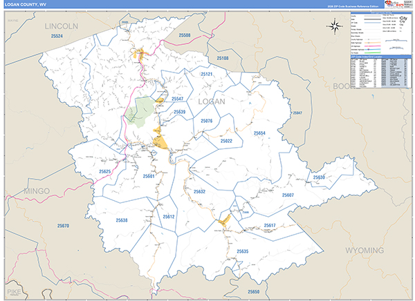 Logan County, WV Zip Code Map
