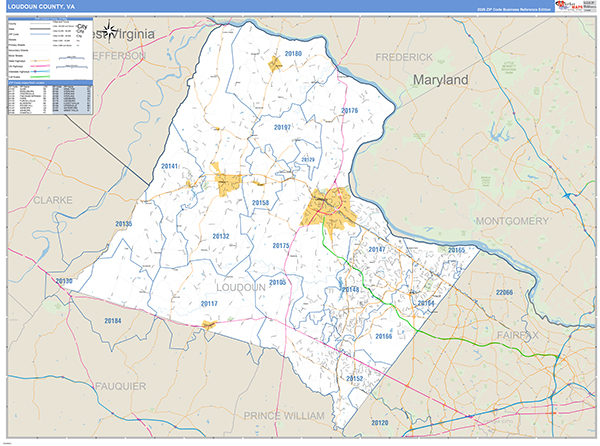 Loudoun County Wall Map Basic Style