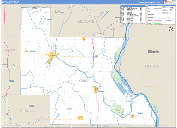 Louisa County, IA Carrier Route Wall Map