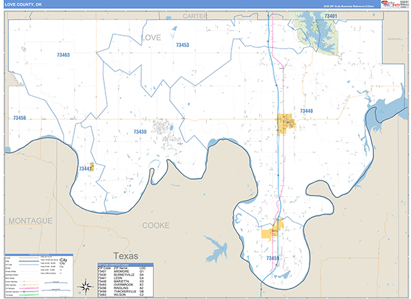 Love County, OK Carrier Route Wall Map