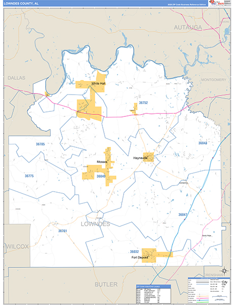 Lowndes County, AL Zip Code Map