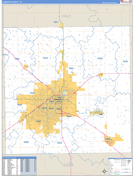 Lubbock County, TX Zip Code Wall Map