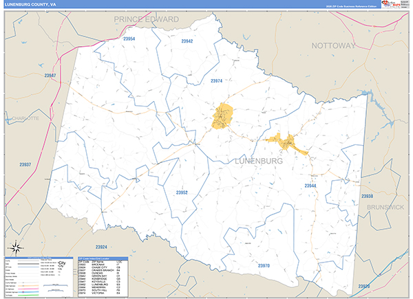 Lunenburg County, VA Zip Code Map
