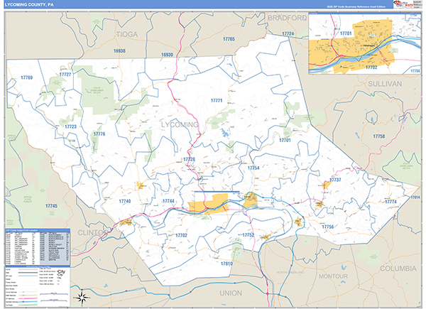 Lycoming County, PA Wall Map Basic Style