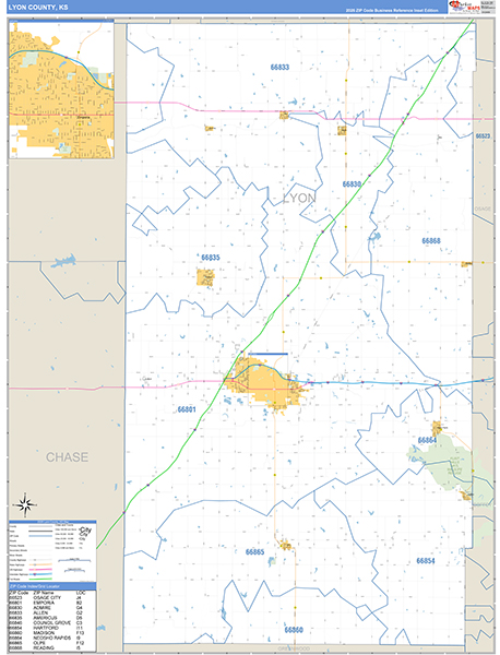 Lyon County, KS Zip Code Map