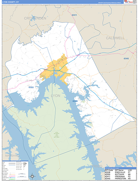 Lyon County, KY Zip Code Wall Map