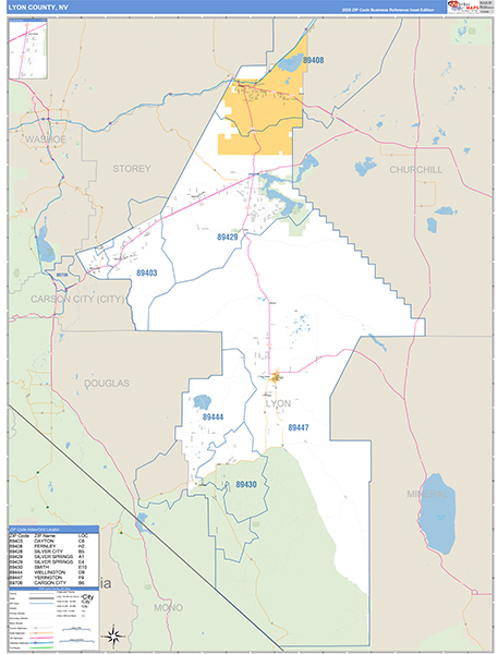 Lyon County, NV Zip Code Map