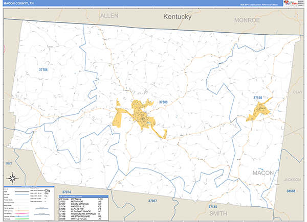 Macon County, TN Zip Code Map