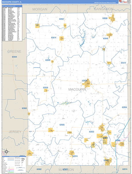 Macoupin County, IL Carrier Route Wall Map