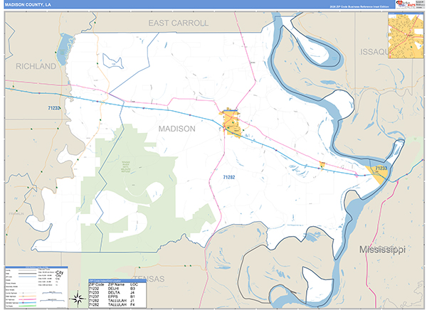 Madison Parish (County), LA Wall Map Basic Style