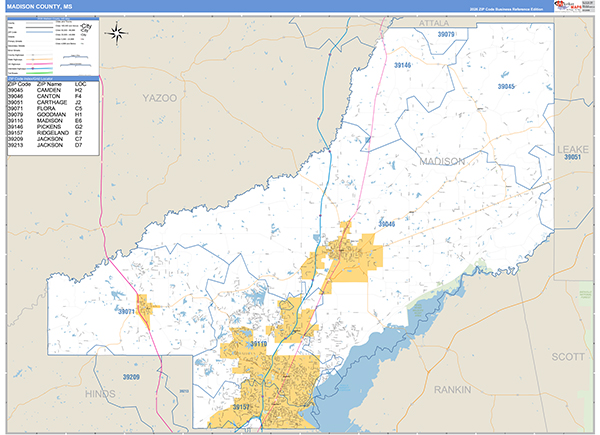 Madison County, MS Zip Code Map