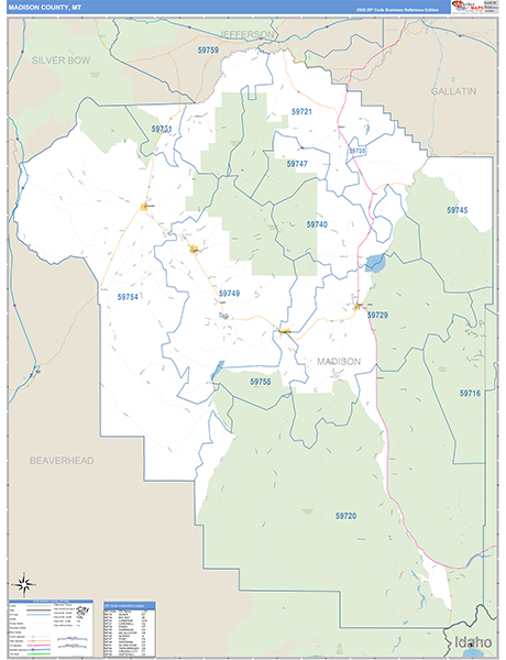Madison County, MT Zip Code Wall Map