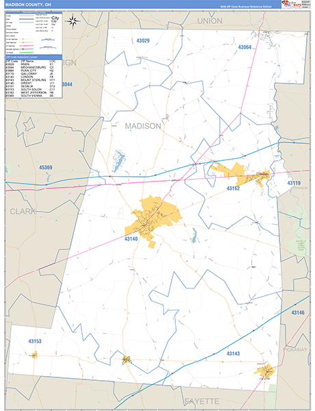 Madison County, OH Zip Code Map