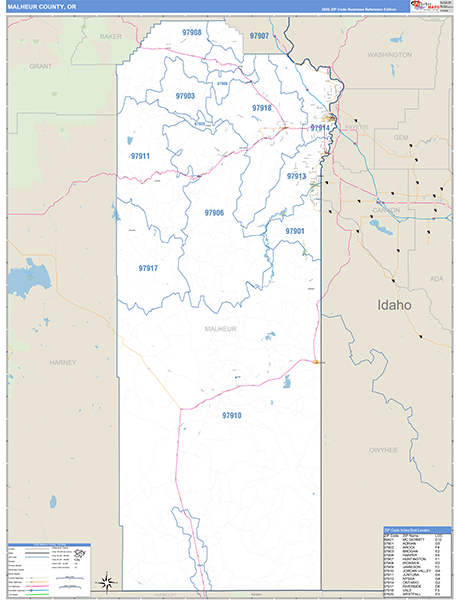 Malheur County, OR Zip Code Wall Map