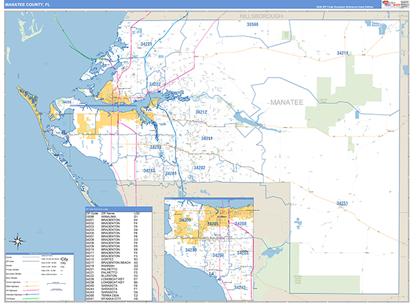 Manatee County, FL Wall Map Basic Style