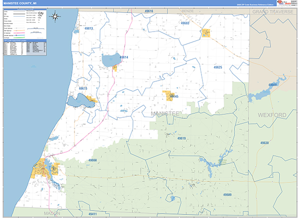 Manistee County, MI Carrier Route Wall Map