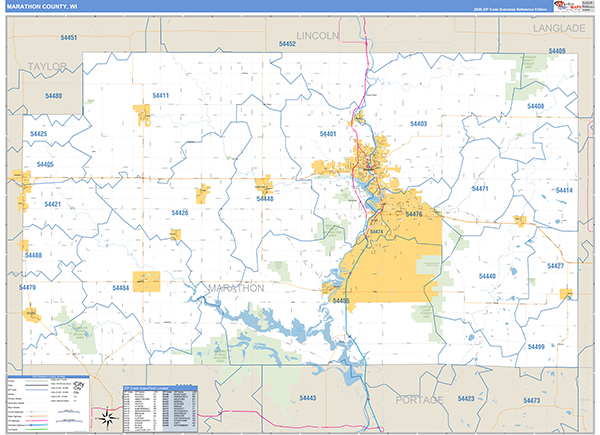 Marathon County, WI Carrier Route Wall Map
