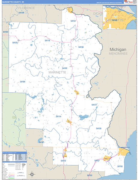 Marinette County, WI Carrier Route Wall Map