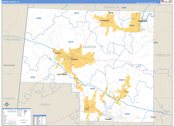 Marion County, AL Zip Code Map