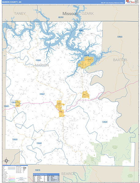 Marion County, AR Zip Code Map