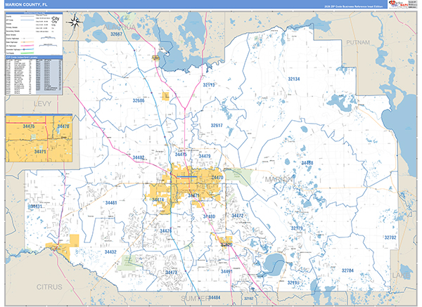 Marion County, FL Zip Code Wall Map