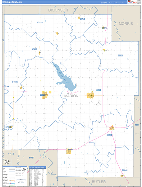 Marion County, KS Zip Code Wall Map