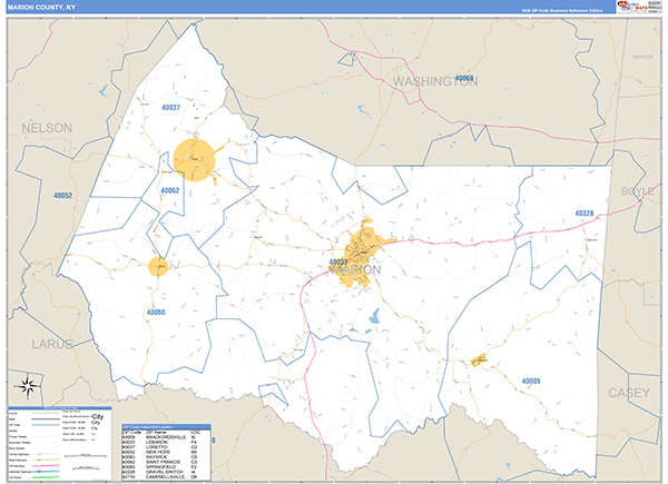 Marion County, KY Zip Code Wall Map