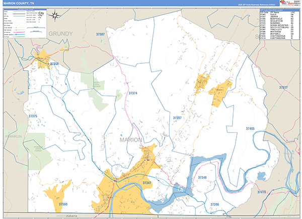 Marion County, TN Zip Code Map