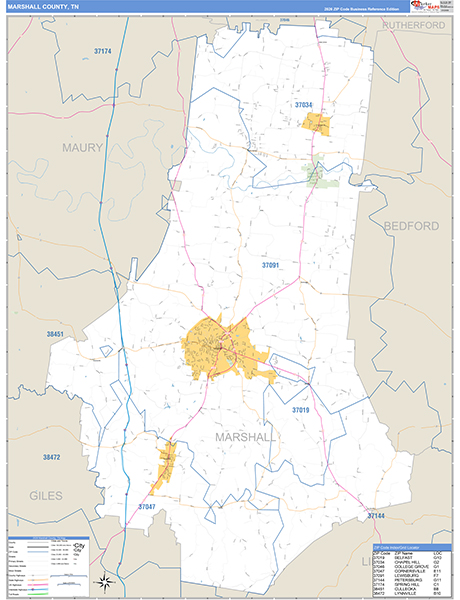 Marshall County, TN Zip Code Map