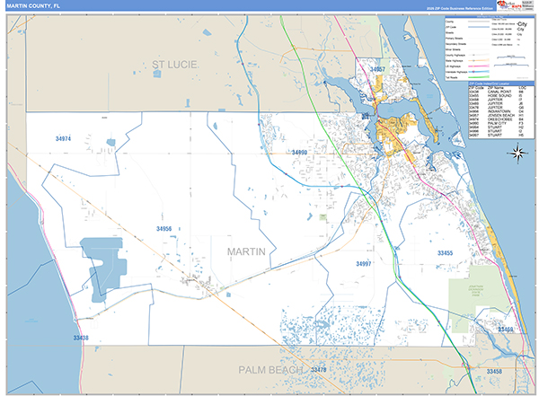 Martin County, FL Zip Code Wall Map