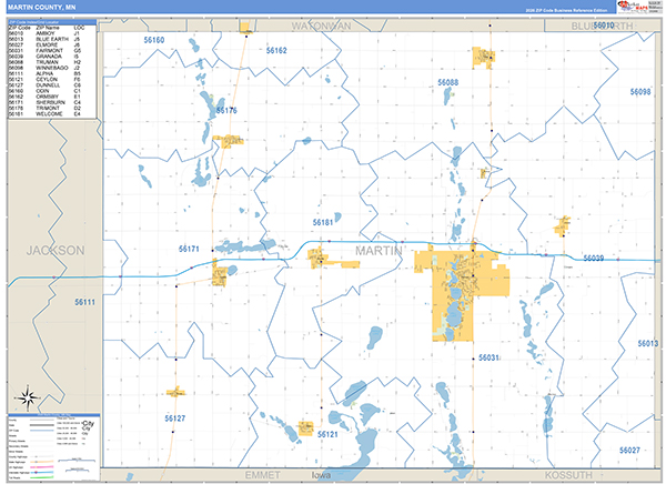 Martin County, MN Zip Code Wall Map