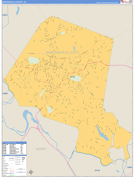 Martinsville County, VA Zip Code Map