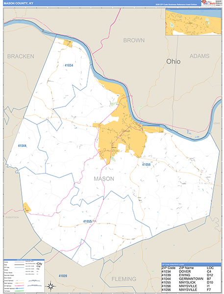 Mason County, KY Zip Code Wall Map